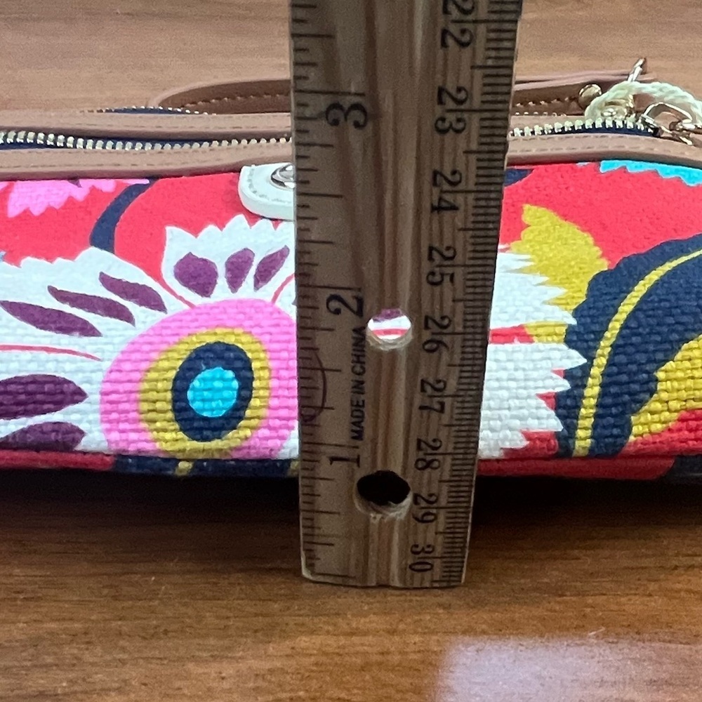 NWT Spartina Floral Natural Linen Genuine Leather Clutch Detachable Strap Tassel - Picture 13 of 13
